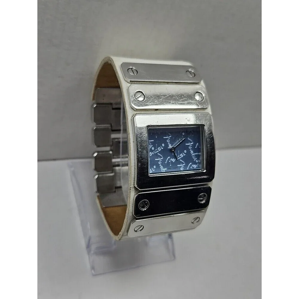 Fender Guitar Leather Cuff Bracelet Watch Rectangle Japan Quartz New Battery